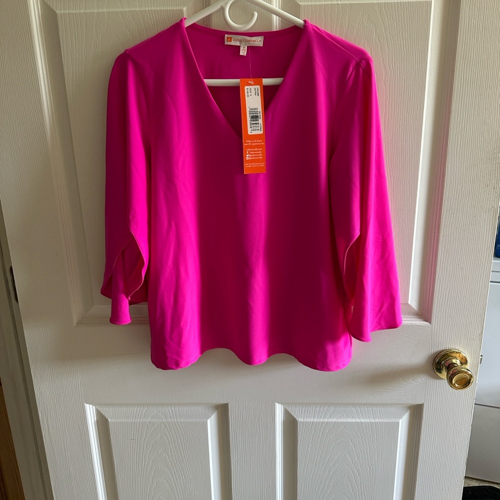 Jude Connally Bright Pink V-Neck Blouse